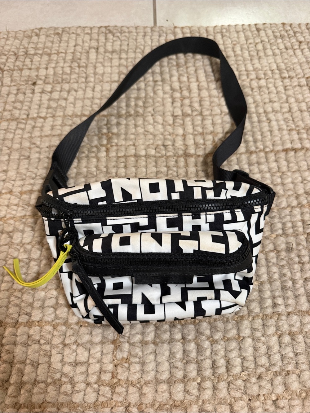 Longchamp Black & White Graphic Crossbody Belt Bag